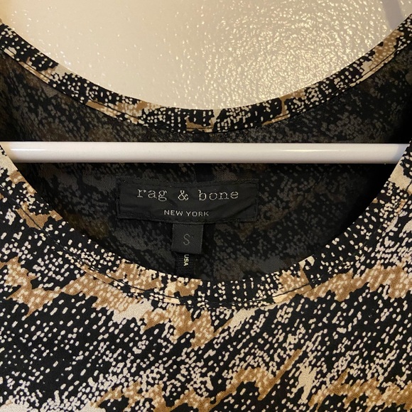Rag & Bone printed silk High Low Sleeveless Blouse Tank Top Black Cream Sheer - Picture 4 of 9